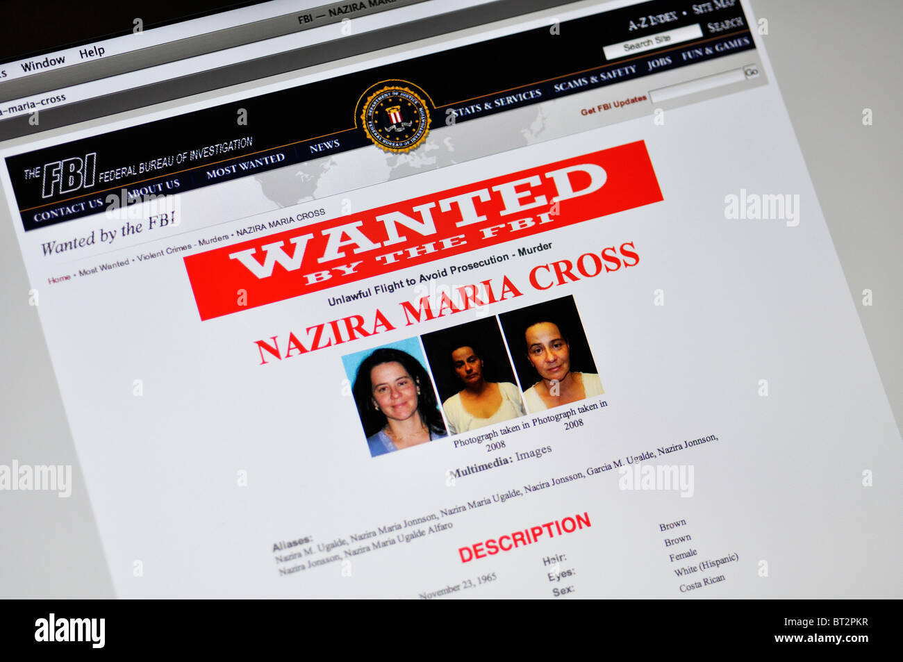 FBI Wanted website Stock Photo