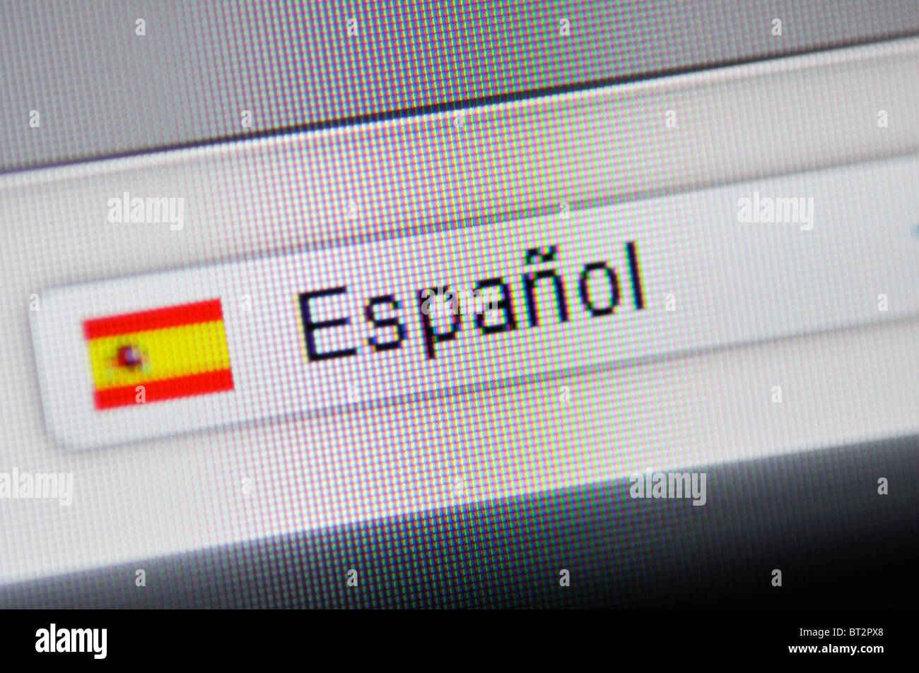 Spanish language button on website screen Stock Photo Alamy