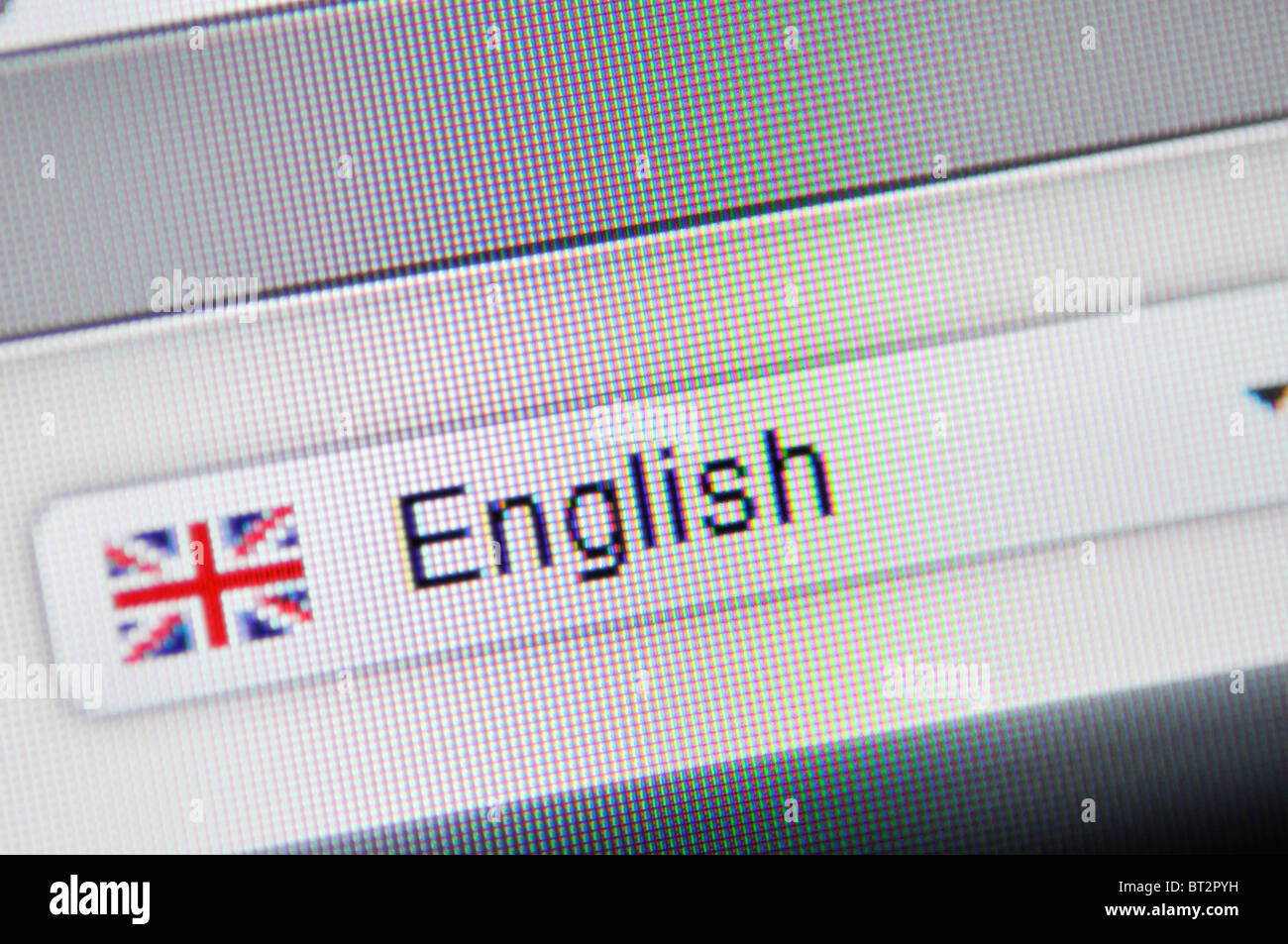 English language button on website screen Stock Photo