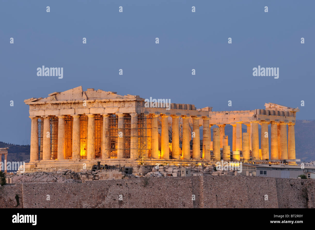 Parthenon Temple During Dusk Time, Acropolis Of Athens, Greece Stock ...