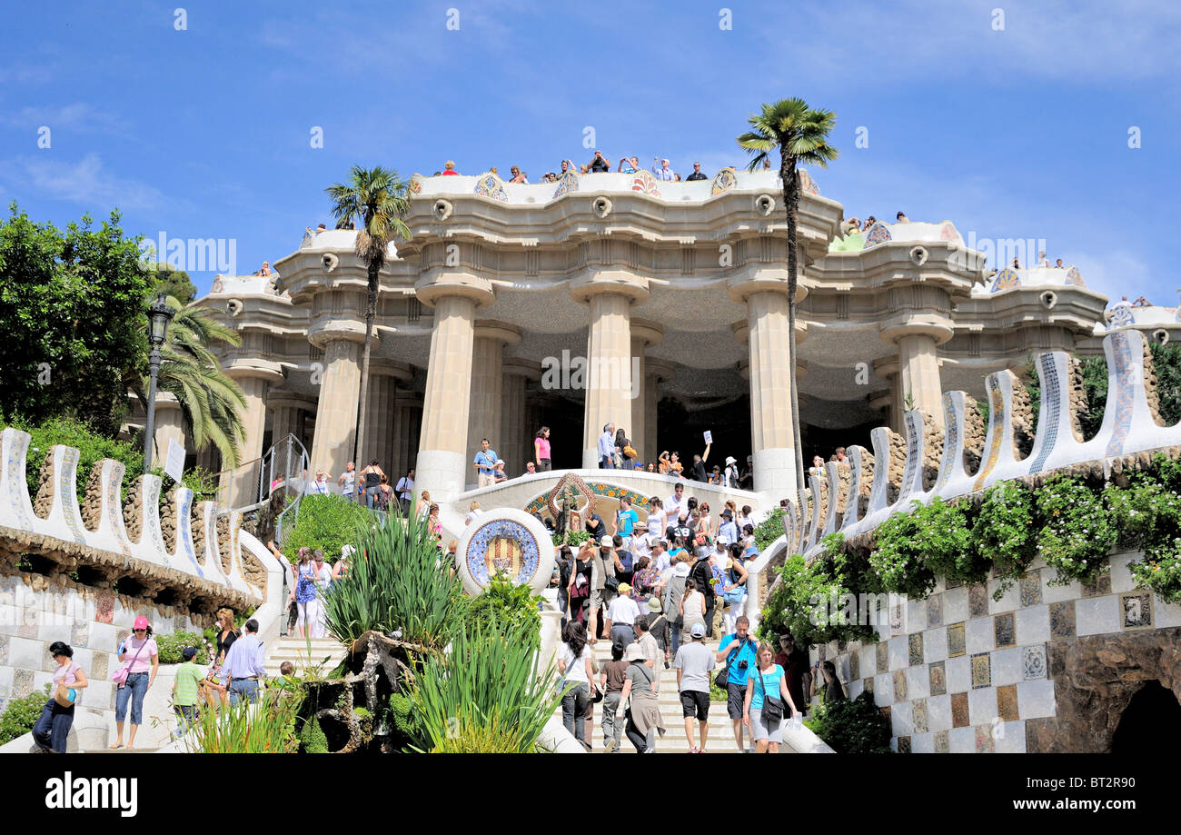 Guadi designed buildings at Park Guell, Barcelona Spain. It is a Unesco World Heritage site. Stock Photo