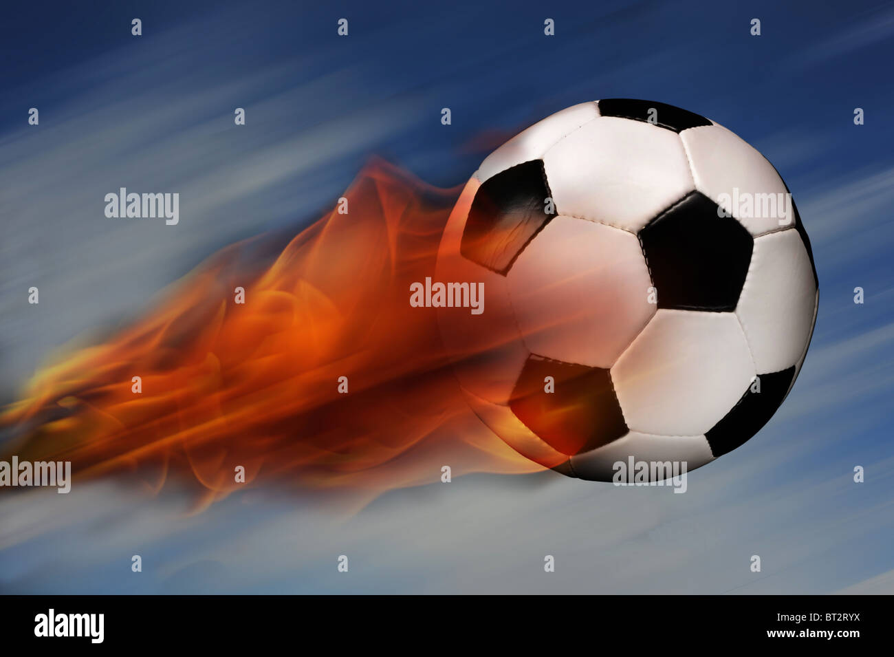Soccer ball on fire. Stock Photo