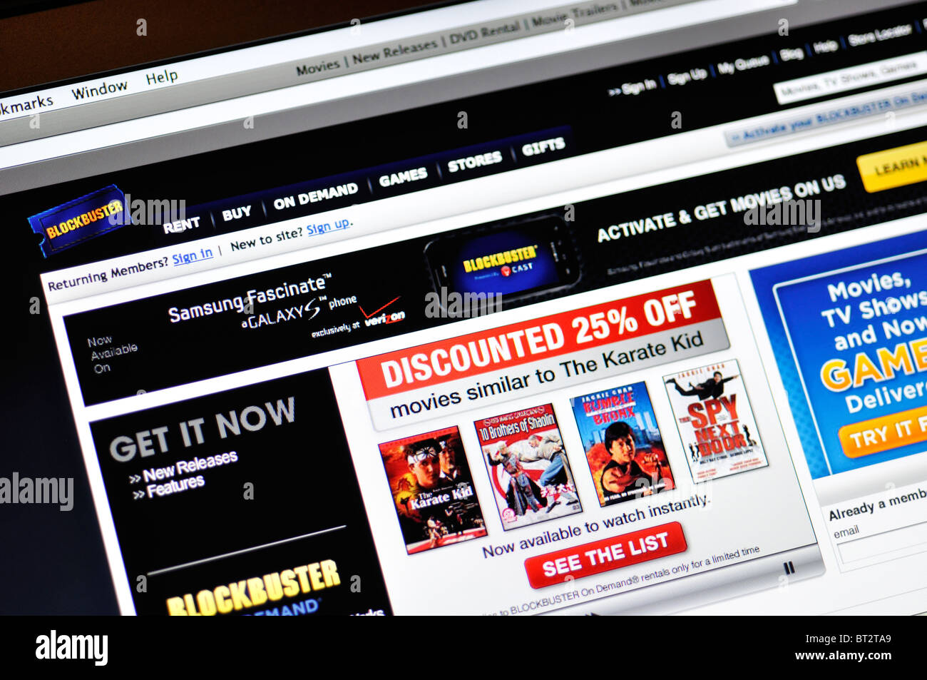 Blockbuster website - online movie and video game rental Stock Photo