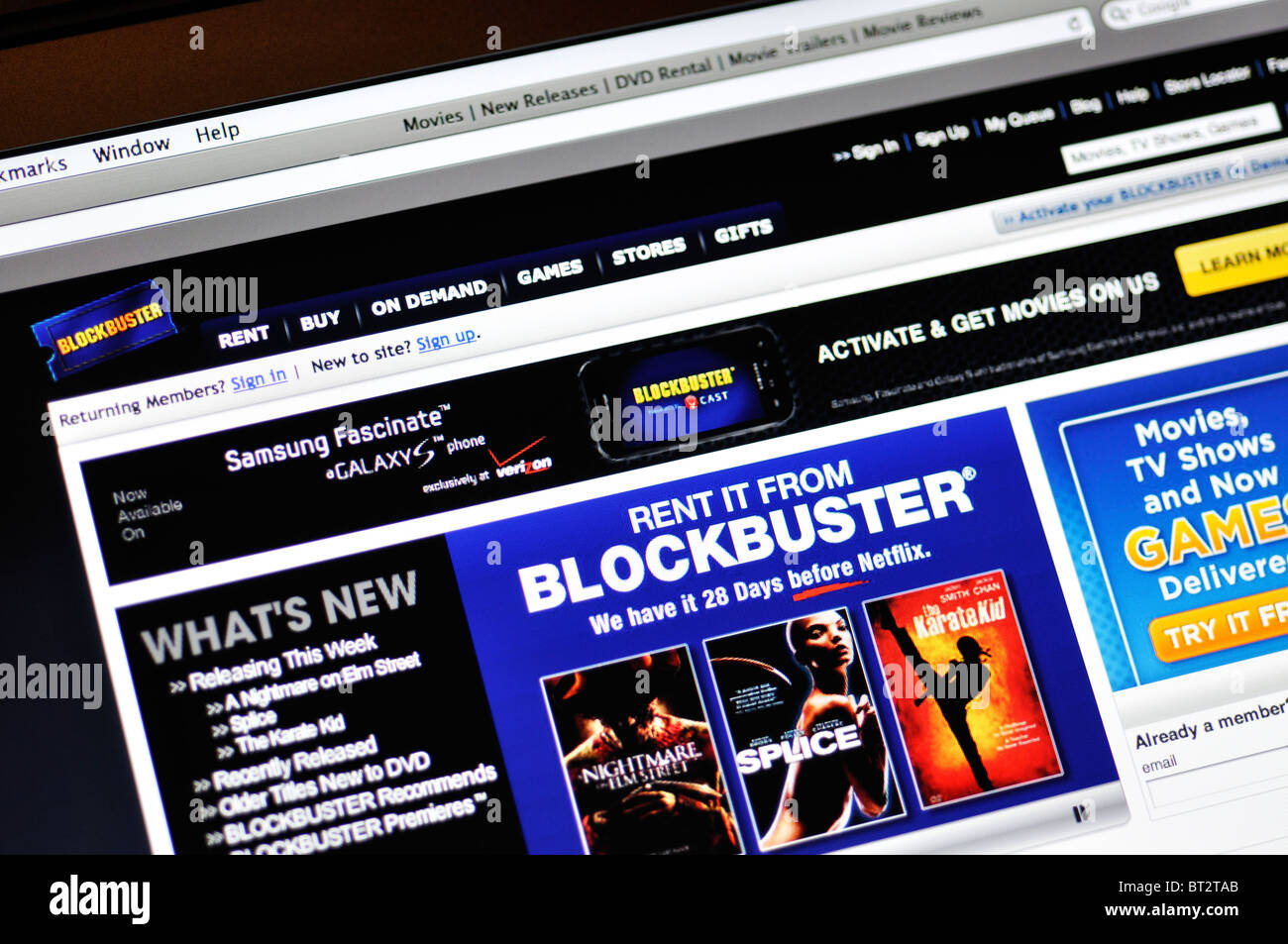 Blockbuster website - online movie and video game rental Stock Photo