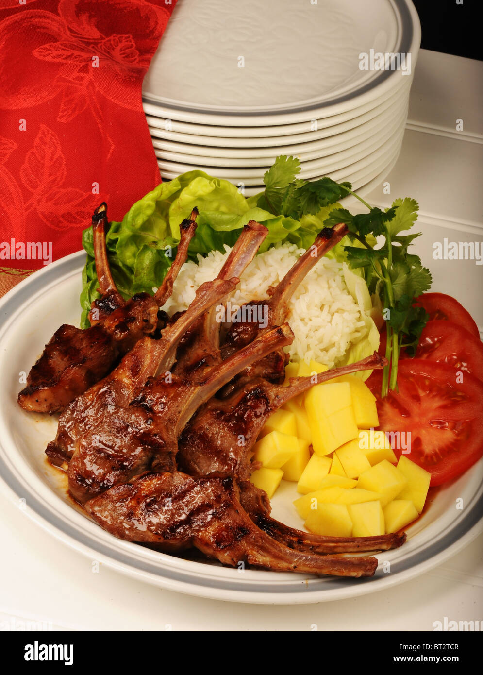 Grilled Lamb Chops Stock Photo Alamy