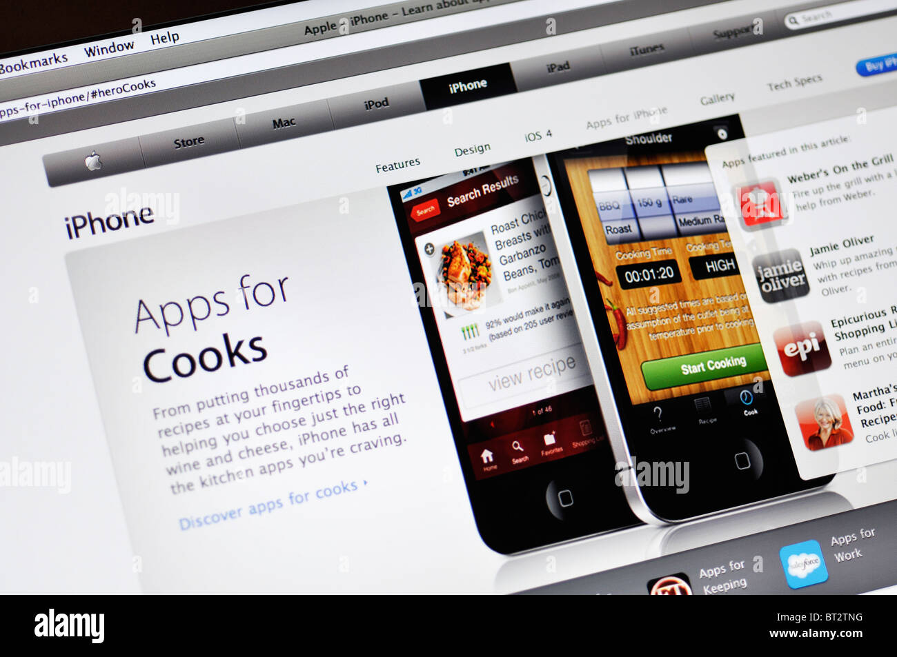 Apple store website showing iPhone applications for cooks Stock Photo