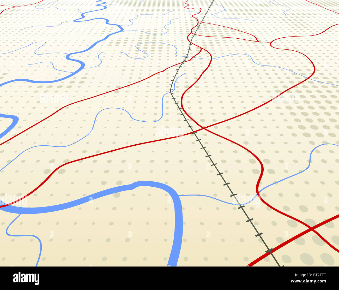Illustration of an angled generic road-map without names Stock Photo