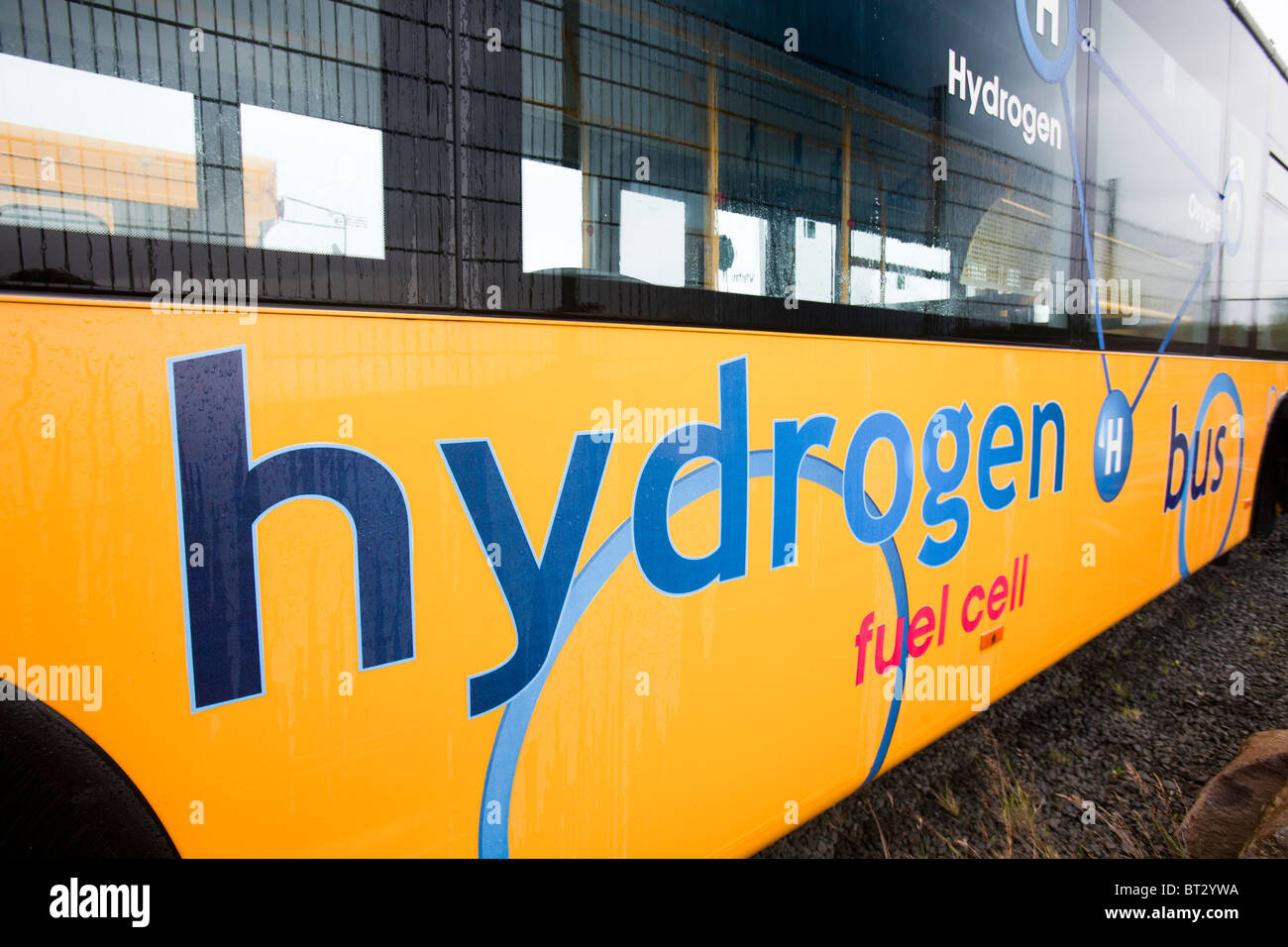 A hydrogen bus in Reykavik, Iceland. The bus was part of a project to help Iceland move away from imported oil Stock Photo