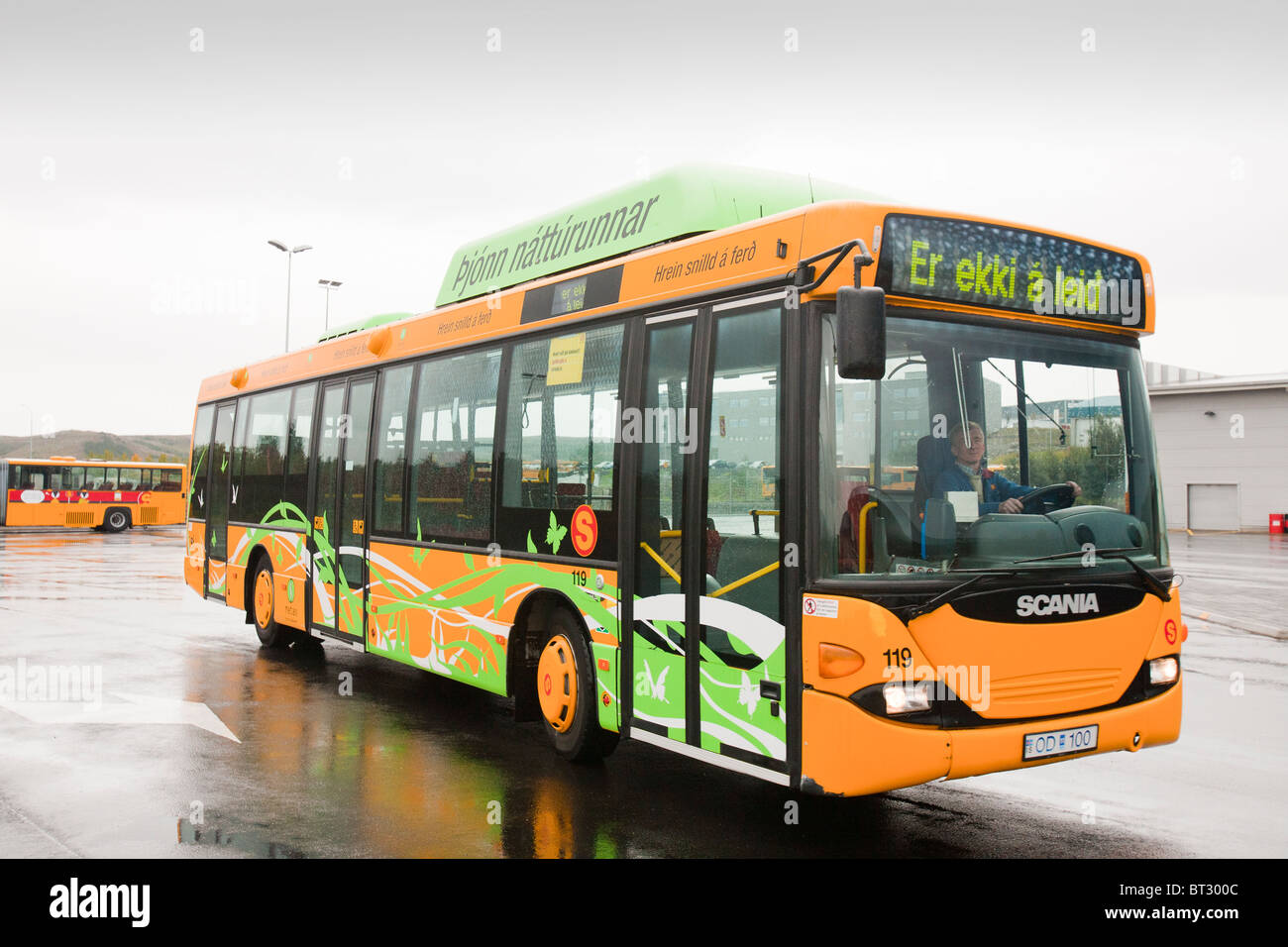 A bus in Reykjavik, Iceland that is powered by methane, produced from human waste. Stock Photo