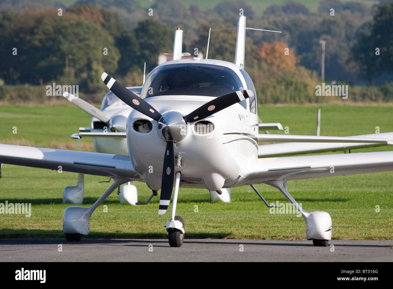 Close up view of a small single engine airplane Stock Photo