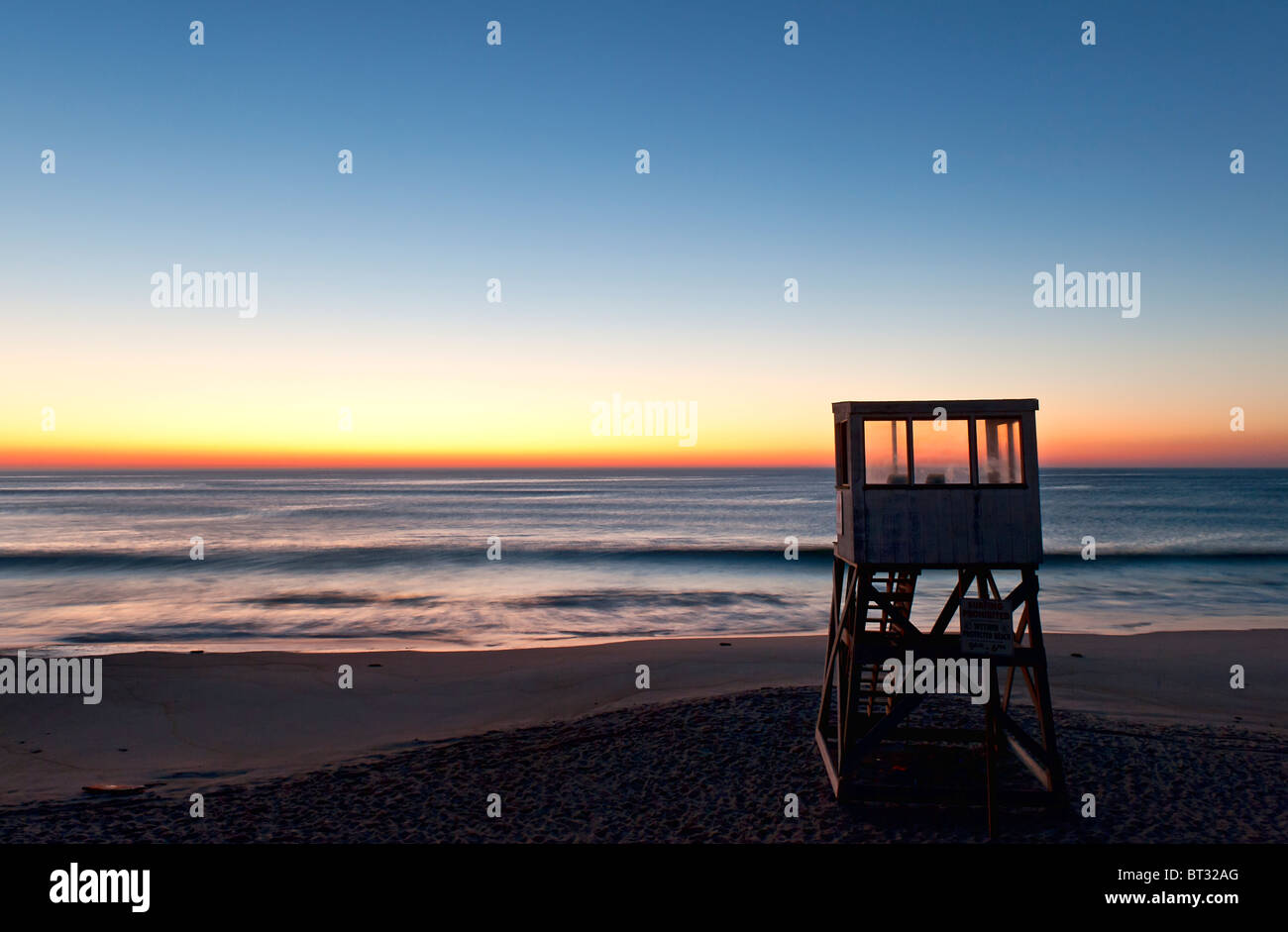 Lifeguard stand at sunrise, Nauset Beach, Cape Cod, MA, USA Stock Photo