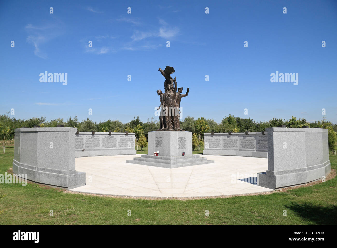 The Polish Memorial with bronze statue at the National Memorial Arboretum, Alrewas