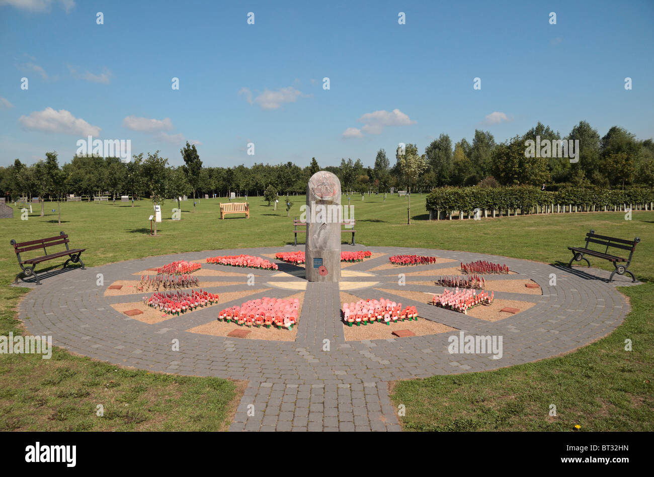 The Royal British Legion Poppy Field Memorial at the National Memorial Arboretum, Alrewas, Staffordshire, UK. Stock Photo