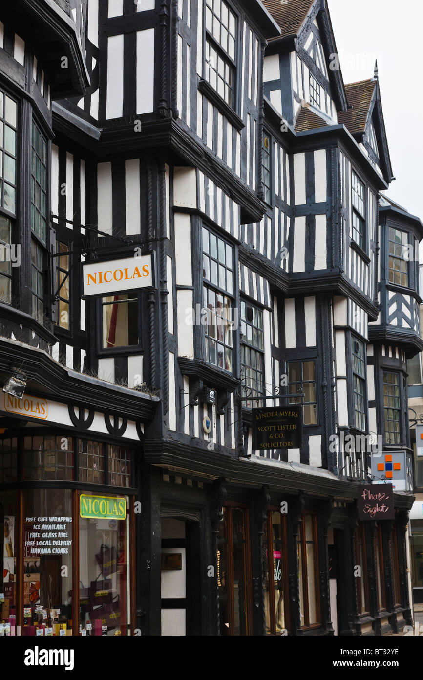 Tudor buildings in the High Street, Shrewsbury, Shropshire. Stock Photo