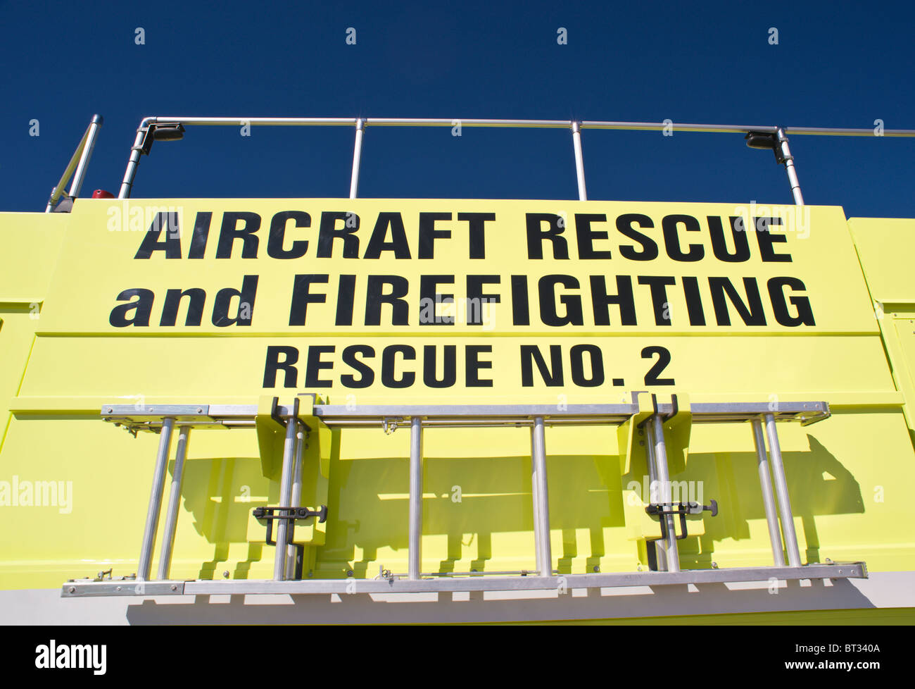 Aircraft rescue and firefighting equipment stands by, at the Ruidoso Mountain High Fly In, Ruidoso, New Mexico. Stock Photo