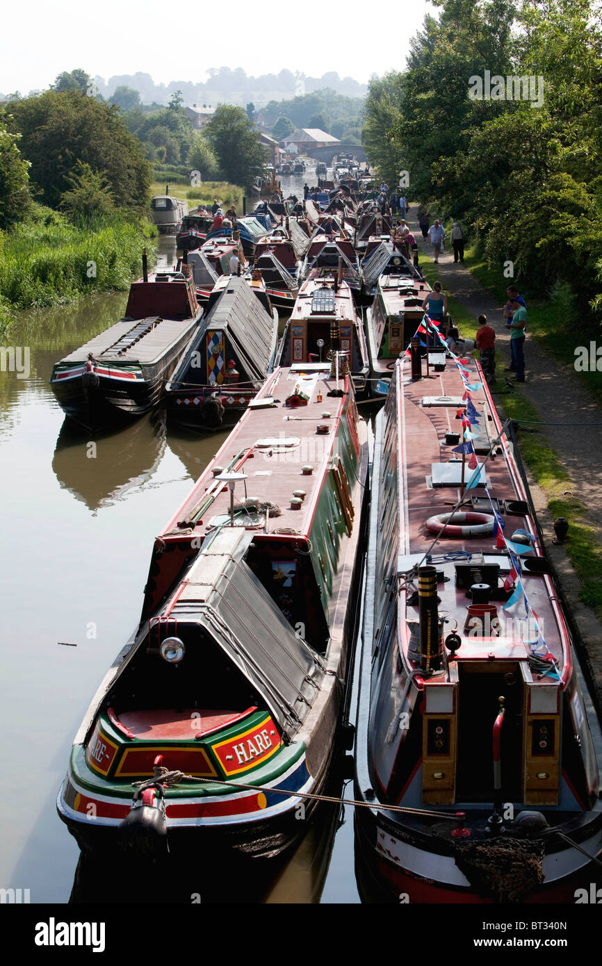 Narrowboats gather at the heart of the UK canal system at Braunston for the Historic Narrow Boat and Canal Rally.  DAVID MANSELL Stock Photo