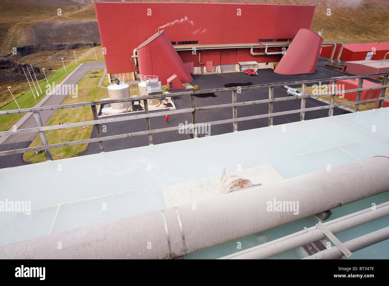 The cooling tower at Krafla geothermal power station. Krafla has an installed capacity of 60 MW. Stock Photo