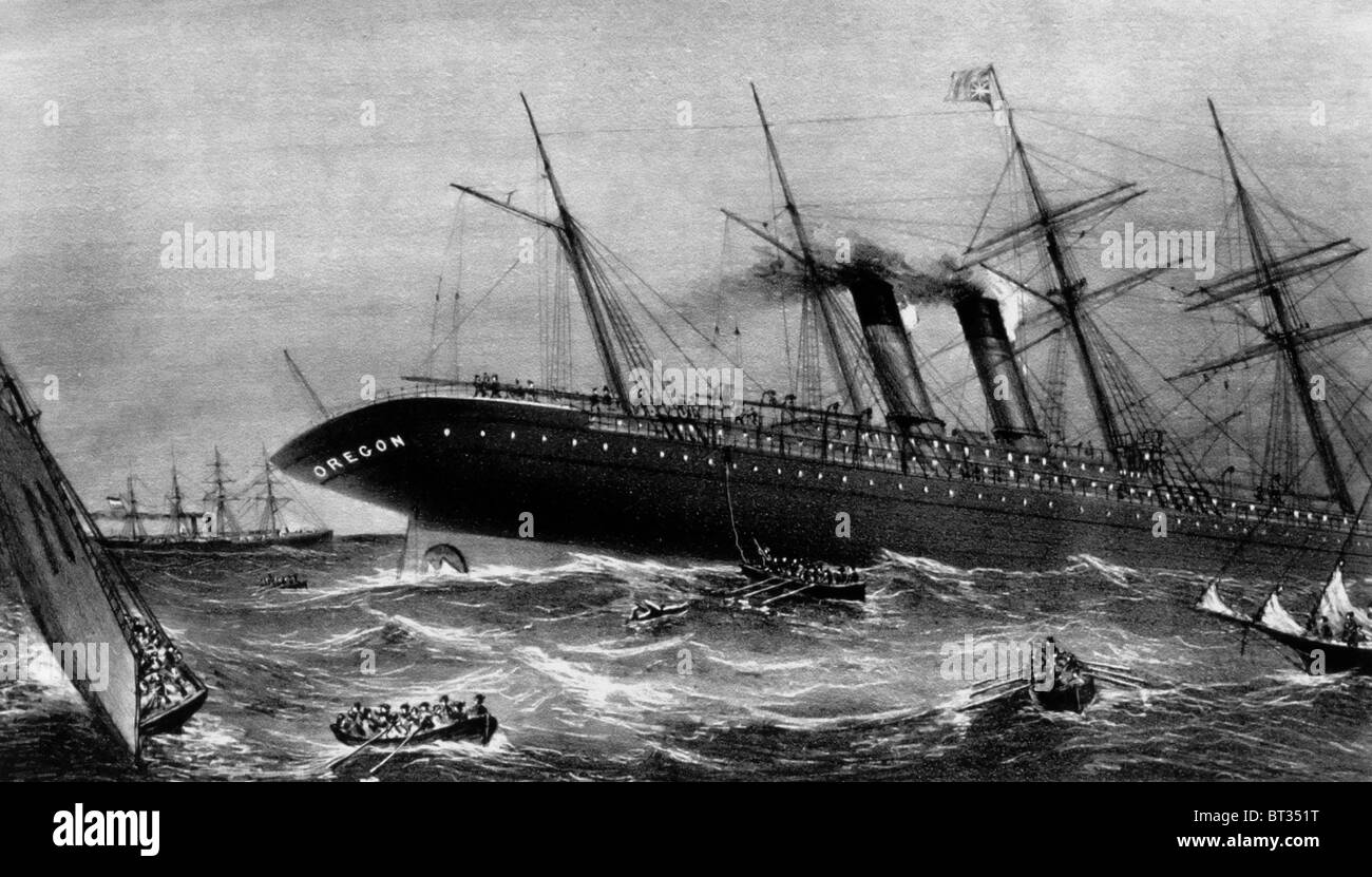 Sinking of the steamship Oregon of the Cunard Line, March 14, 1886 Stock Photo