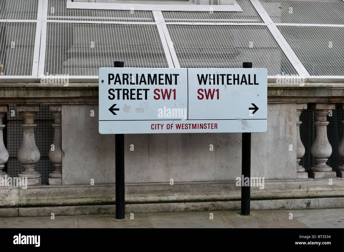 Road sign, between Parliament Square and Whitehall. London, SW1. Stock Photo