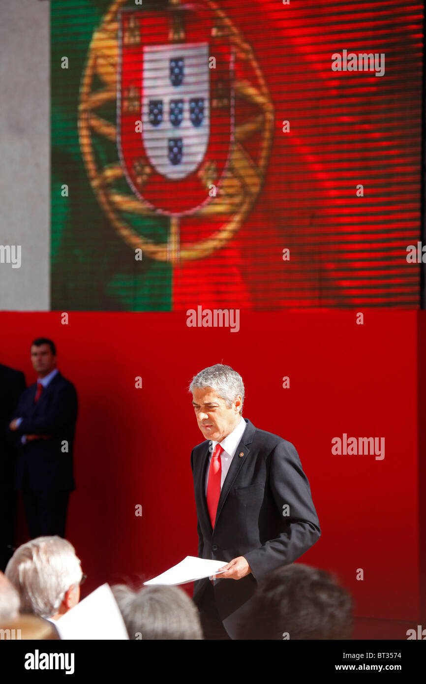 Jose Socrates, the Portuguese Prime Minister, at the nation's centenary celebrations. Stock Photo