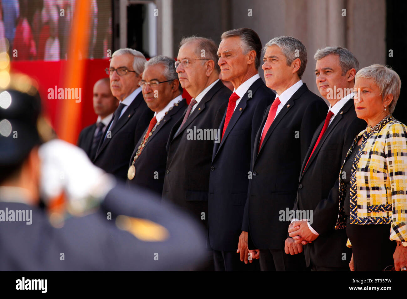 Dignitaries including Cavao Silva, the Portuguese President (4th from right), and Jose Socrates, the Portuguese Prime Minister. Stock Photo