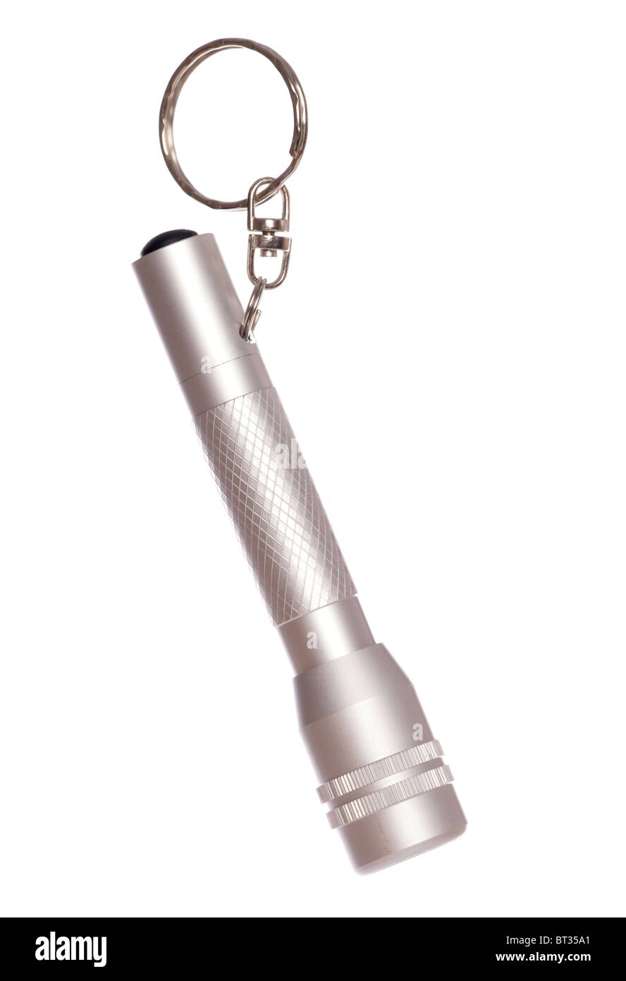 Mini silver torch keyring studio cutout Stock Photo