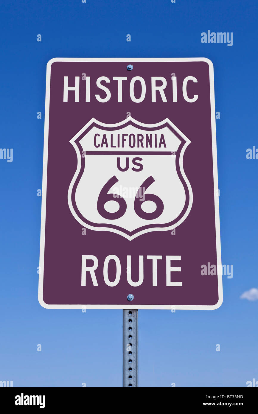 Historic California US Route 66 road sign. Stock Photo