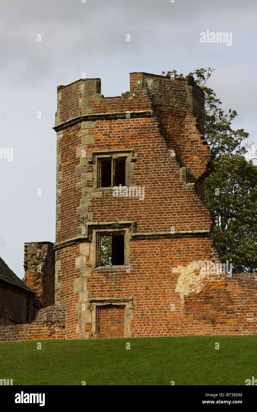 Ruined old brick tower, Lady Jane Grey's House, Bradgate Park, Leicestershire, England, UK Stock Photo