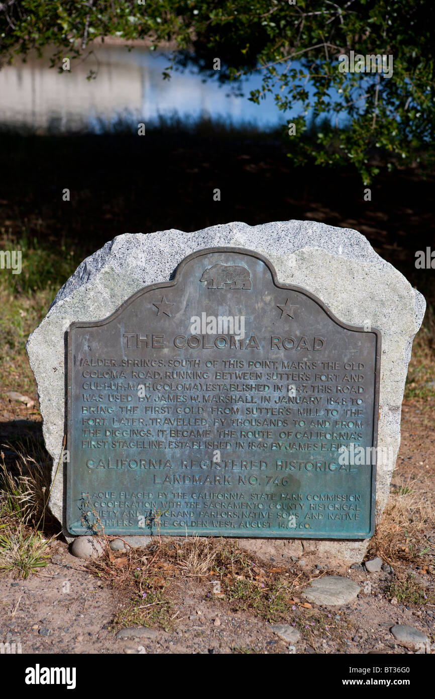 THE COLOMA ROAD Alder Springs, south of this point, marks the old Coloma Road, running between Sutter's Fort and Culluh-mah Stock Photo