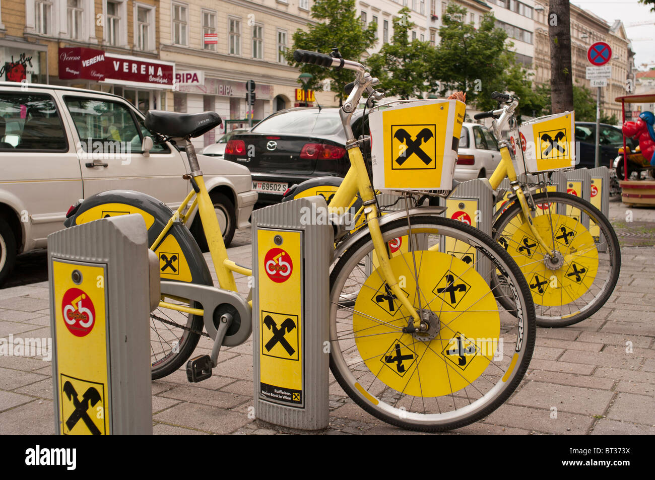 City  bicycle parked, Vienna, Austria Stock Photo