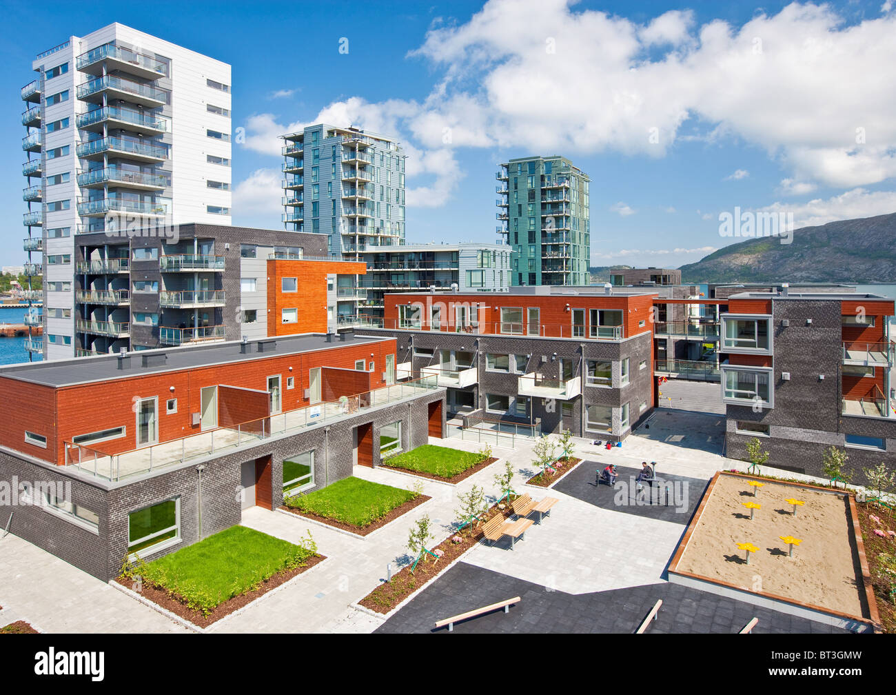 Hinna Park, a new residential area. Row houses, and apartment buildings. Stavanger, Rogaland