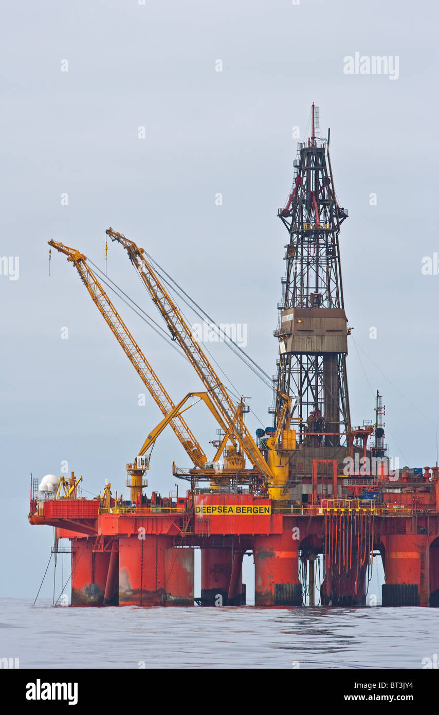 Semisubmersible rig in the North Sea, Deepsea Bergen. Oil industry, silhouette. North Sea, Norway Stock Photo