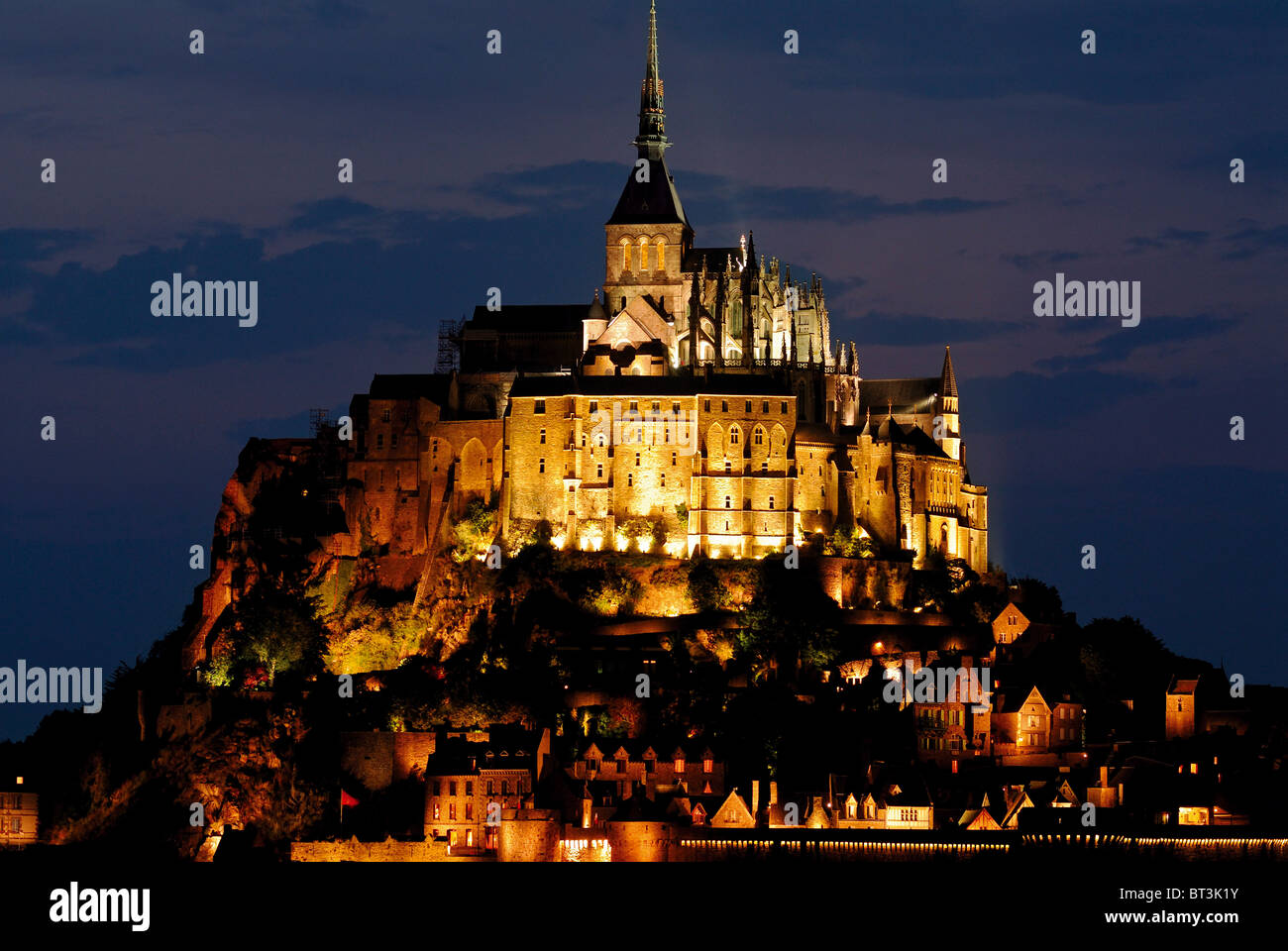 France, Normandy: Le Mont Saint Michel by night Stock Photo