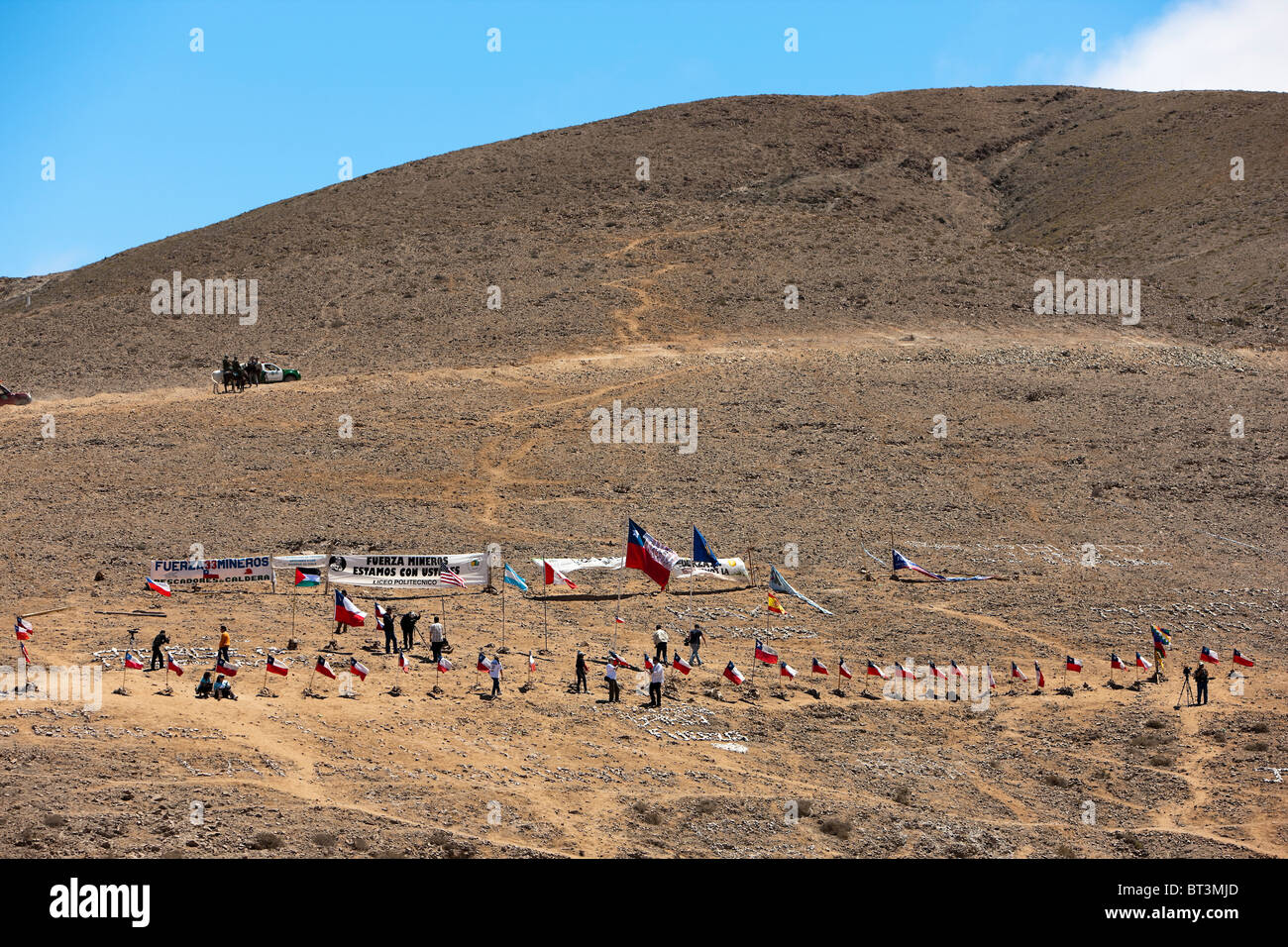 Copiapo, Chile San Jose Mine  Flags of Hope copy space Chilean rescue attempt for trapped miners Stock Photo