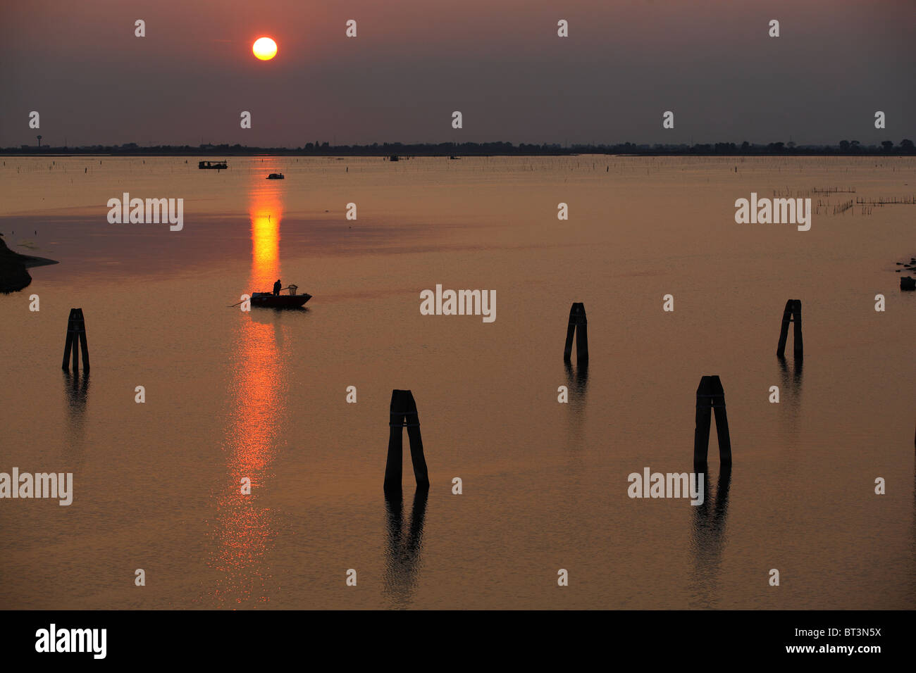 Chioggia, Laguna, fishing, sunset, Venice Italy Stock Photo
