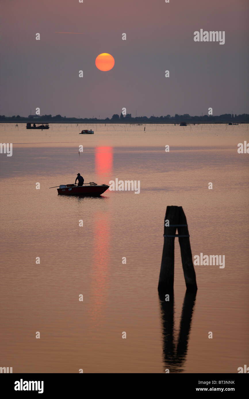 Chioggia, Laguna, fishing, sunset, Venice Italy Stock Photo