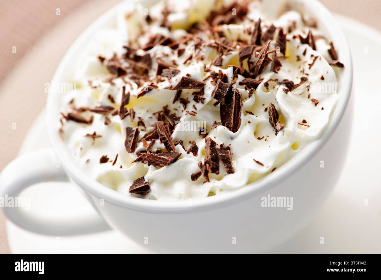 Hot cocoa with shaved chocolate and whipped cream Stock Photo