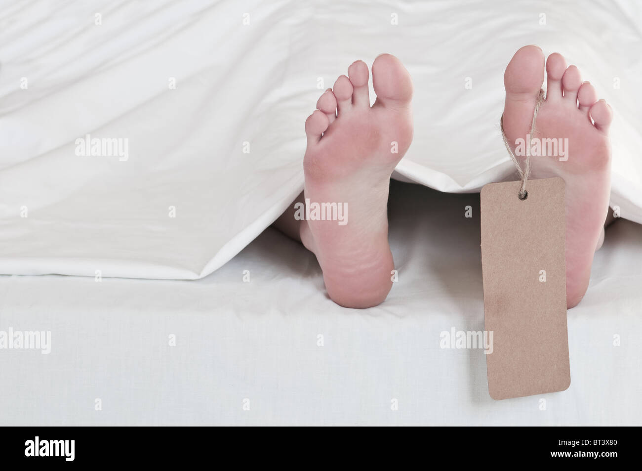 dead body feets with label Stock Photo