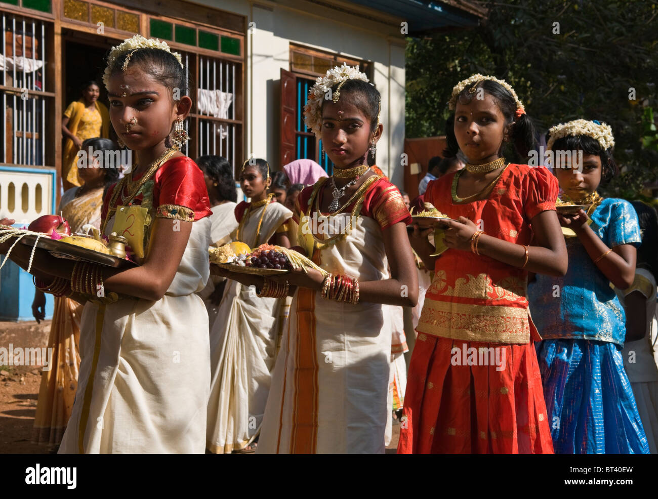 Indian girls at festival Varkala Kerala India Stock Photo