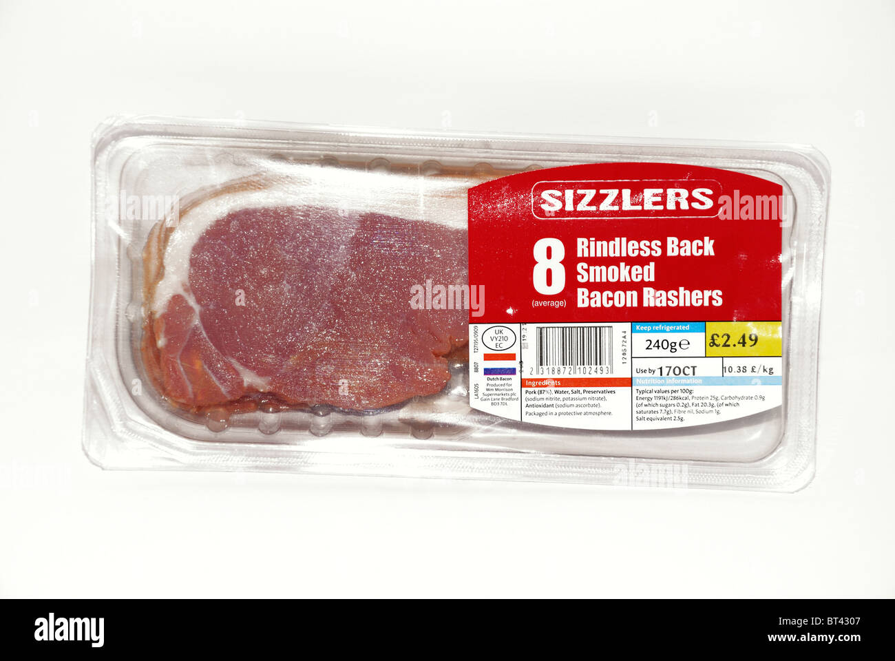 8 pack of smoked bacon sizzlers england uk Stock Photo