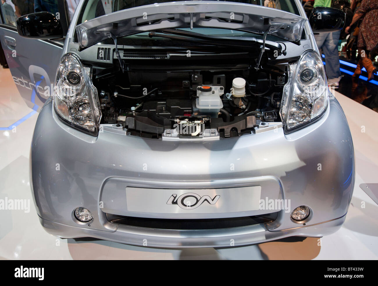 Peugeot ION electric car motor detail at Paris Motor Show 2010 Stock Photo
