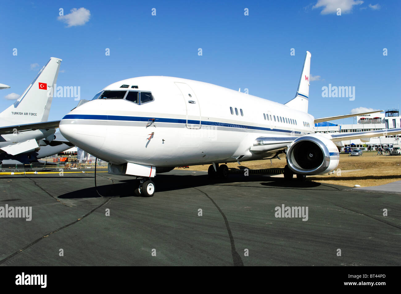 Privately-owned Boeing 737 on static display at Farnborough Airshow Stock Photo
