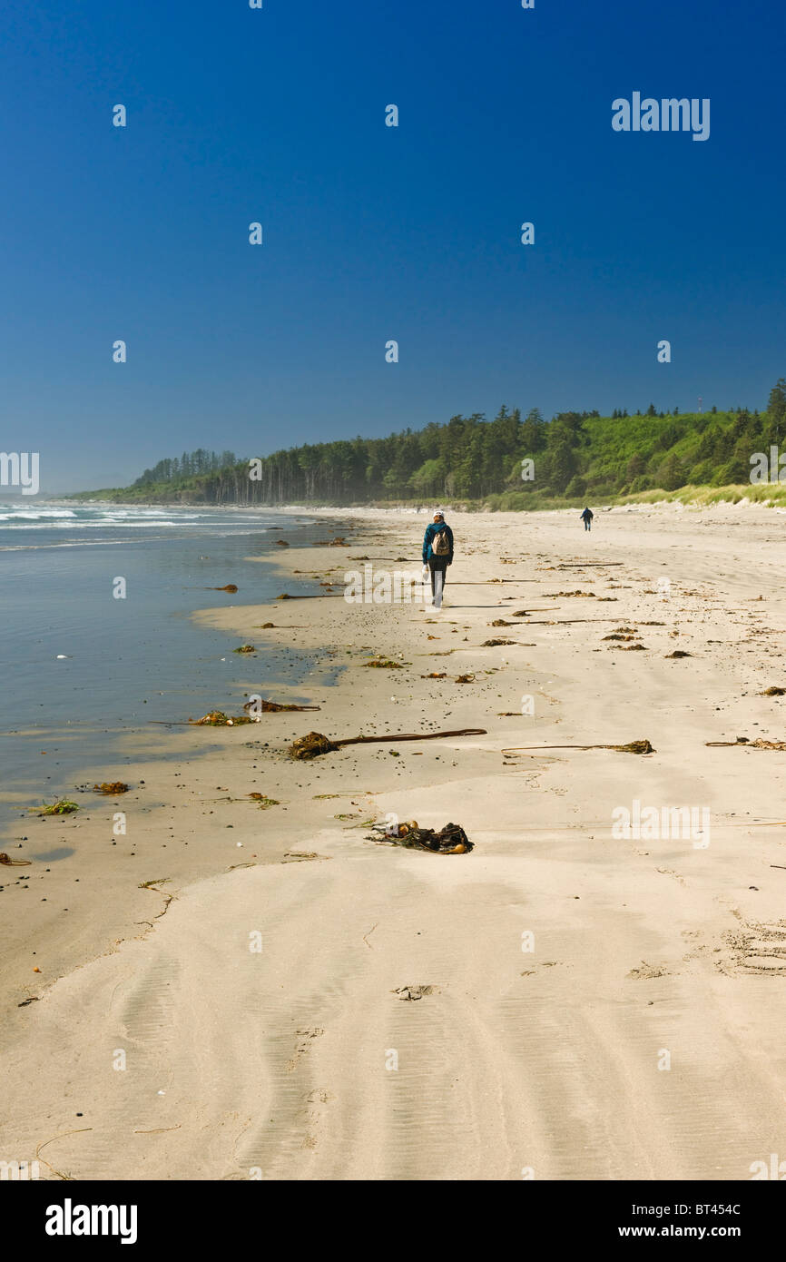 Hikers walking on Long Beach in Pacific Rim National park, Canada Stock Photo