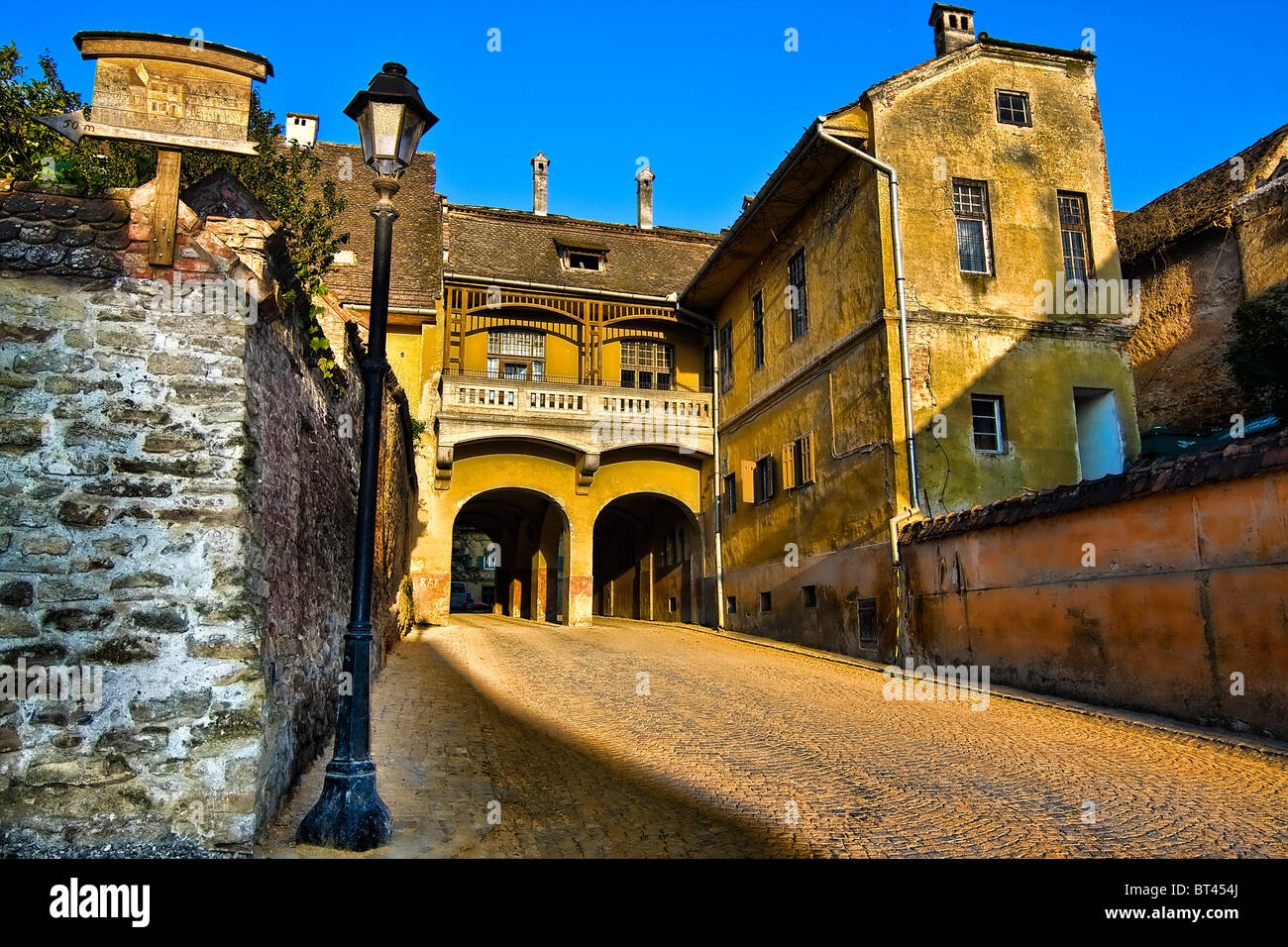 Old Balcony house in the medieval citadel of Sighisoara, Romania. Stock Photo