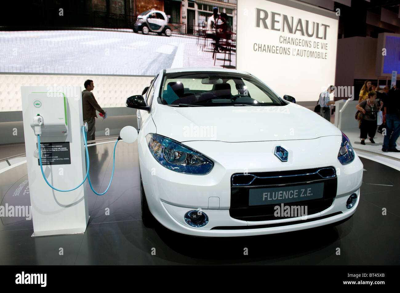 Electric plug in Renault Fluence at Paris Motor Show 2010 Stock Photo