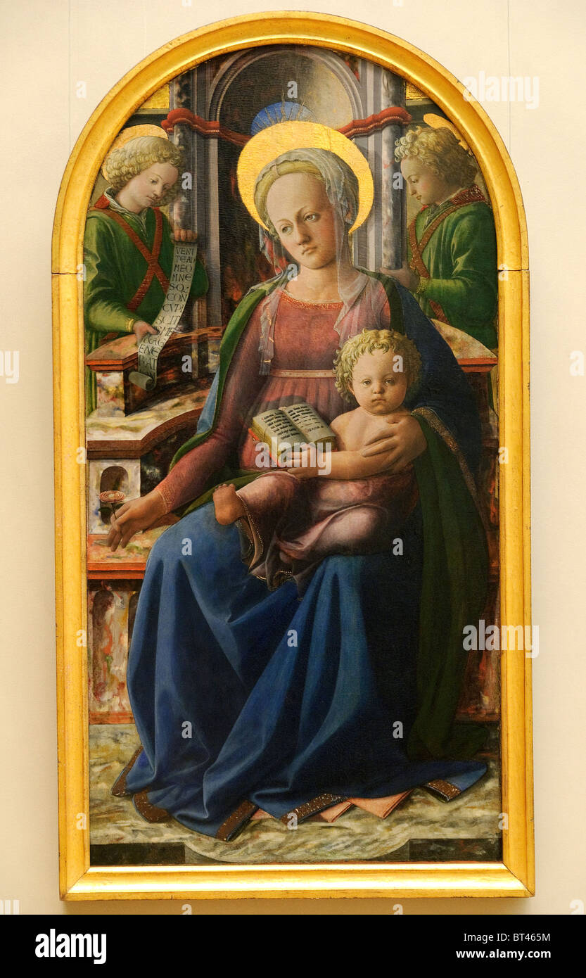 Madonna and Child Enthroned with Two Angels, by Fra Filippo Lippi Stock Photo