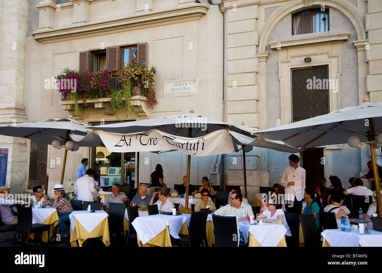 Cafe Ai tre Tartufi, in Piazza Navona, Rome, Italy Stock Photo