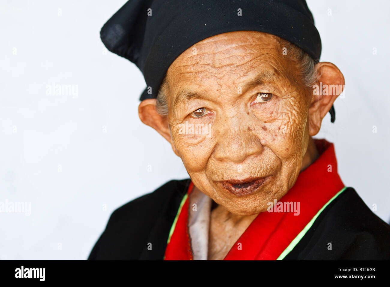 Elderly Palaung (from Myanmar) minority woman Stock Photo