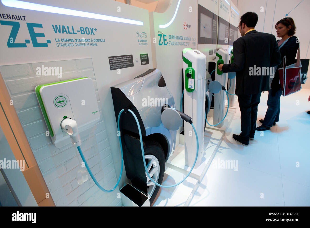 Detail of plug-in electric car charging stations for Renault electric cars at Paris Motor Show 2010 Stock Photo