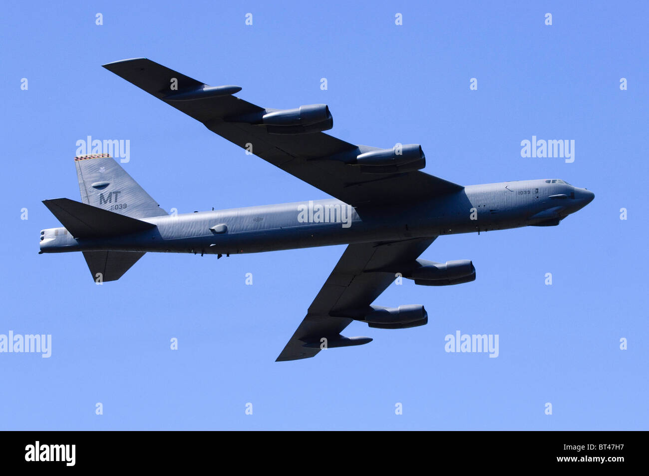 Boeing B-52H Stratofortress operated by the US Air Force making a flypast at Farnborough Airshow Stock Photo